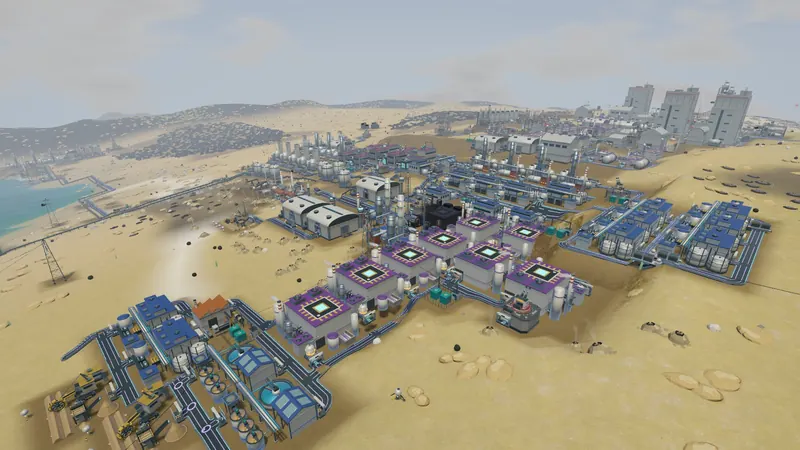 A large factory base spreading across a desert coast