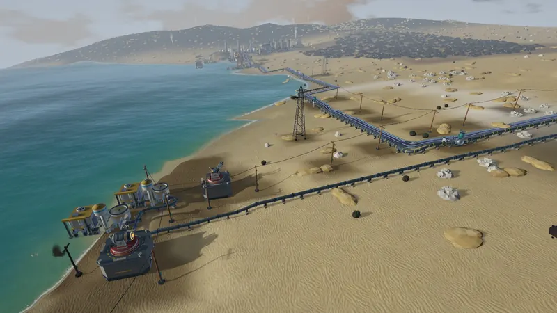 A freight line running along the coast to a harbour
